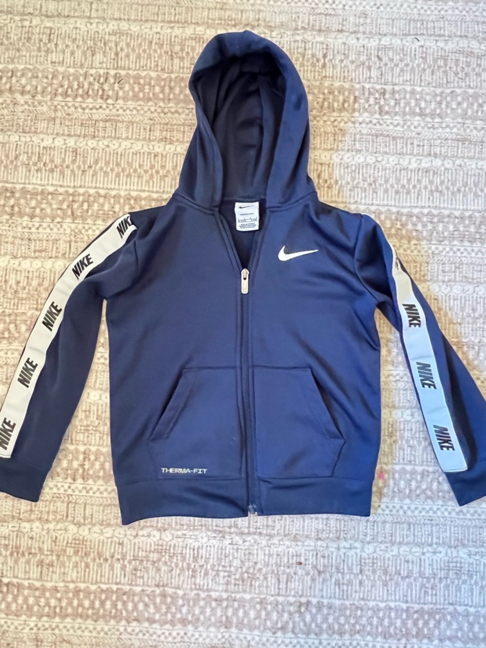 Nike Navy and White Kids Therma-FIT Full Zip Hoodie